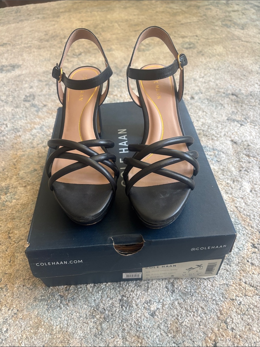 Cole Haan Black Leather Strappy Slingback Heels